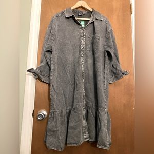 Gray denim dress with ruffled hem